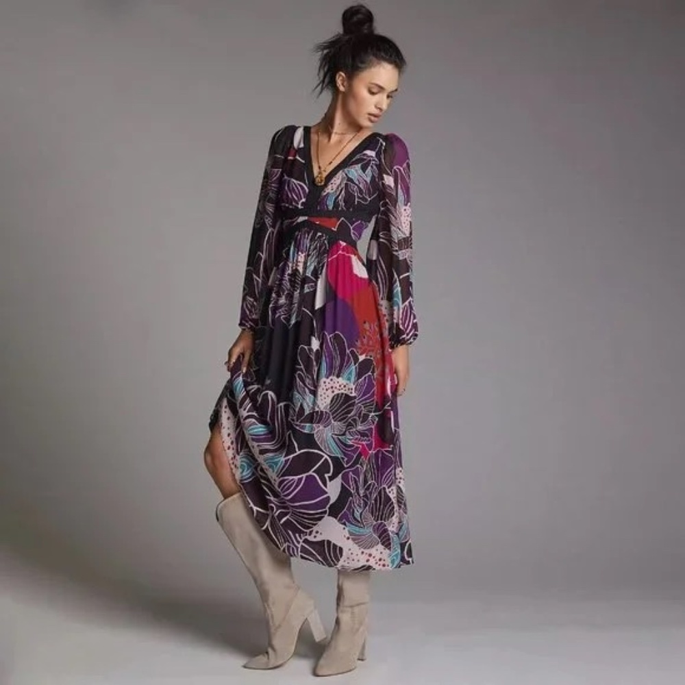 NWT Anthropologie LET ME BE Floral Midi Dress SZ XS